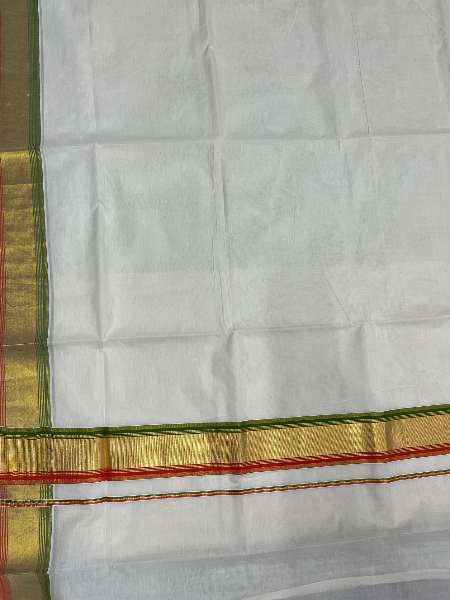 Southloom Kerala Cotton Kasavu Saree with Olive Green And Orange Border