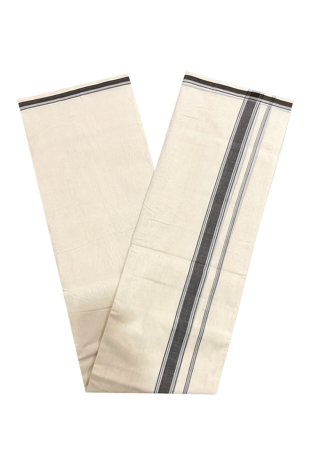 Southloom Premium Balaramapuram Unakkupaavu Handloom Mundu with Black Border (South Indian Kerala Dhoti)