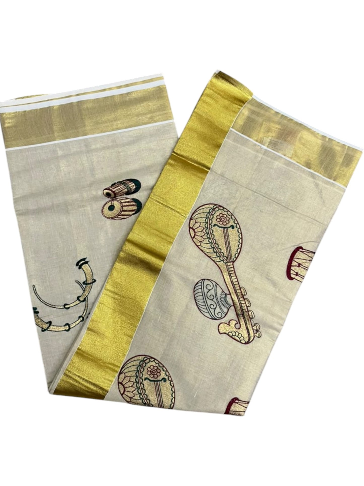 Southloom Kerala Tissue Maroon&Green Veena Embroidery Saree SL302