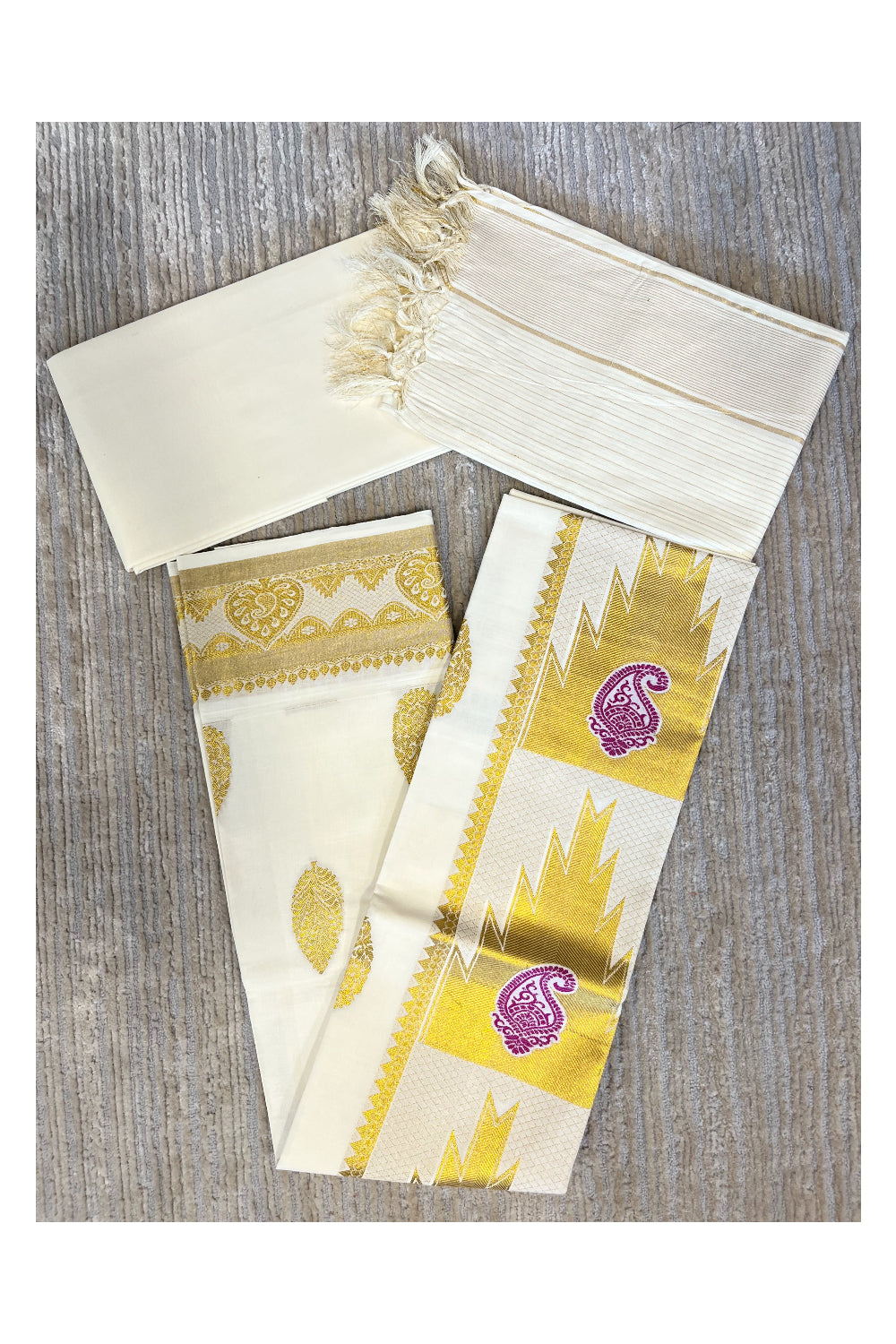 Southloom™ Cotton Churidar Salwar Suit Material with Gold And Purple woven Work (include Lines Shawl / Dupatta)