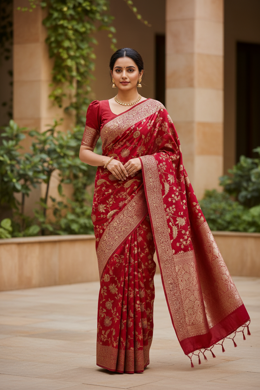 Southloom Pure Banarasi Silk Saree with Woven Work on Body and Borders