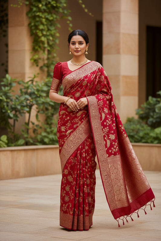 Southloom Pure Banarasi Silk Saree with Woven Work on Body and Borders