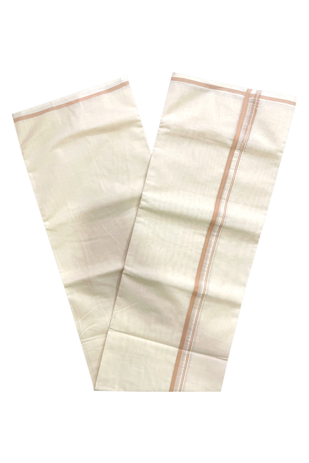 Pure Cotton Off White Kerala Double Mundu with Beige Puliyilakkara Chutti Border (South Indian Dhoti)