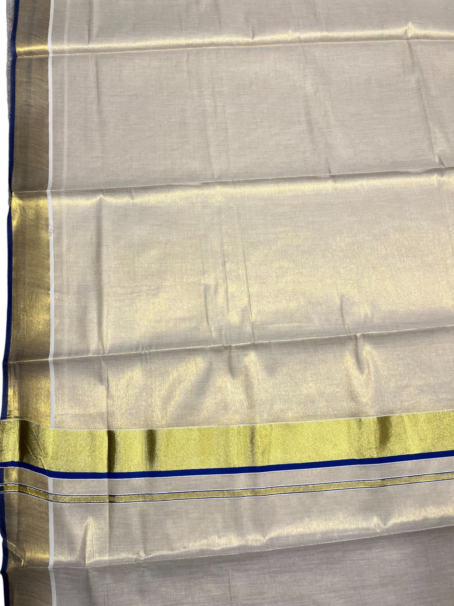 Southloom Kerala Tissue Kasavu Plain Saree With Blue Border