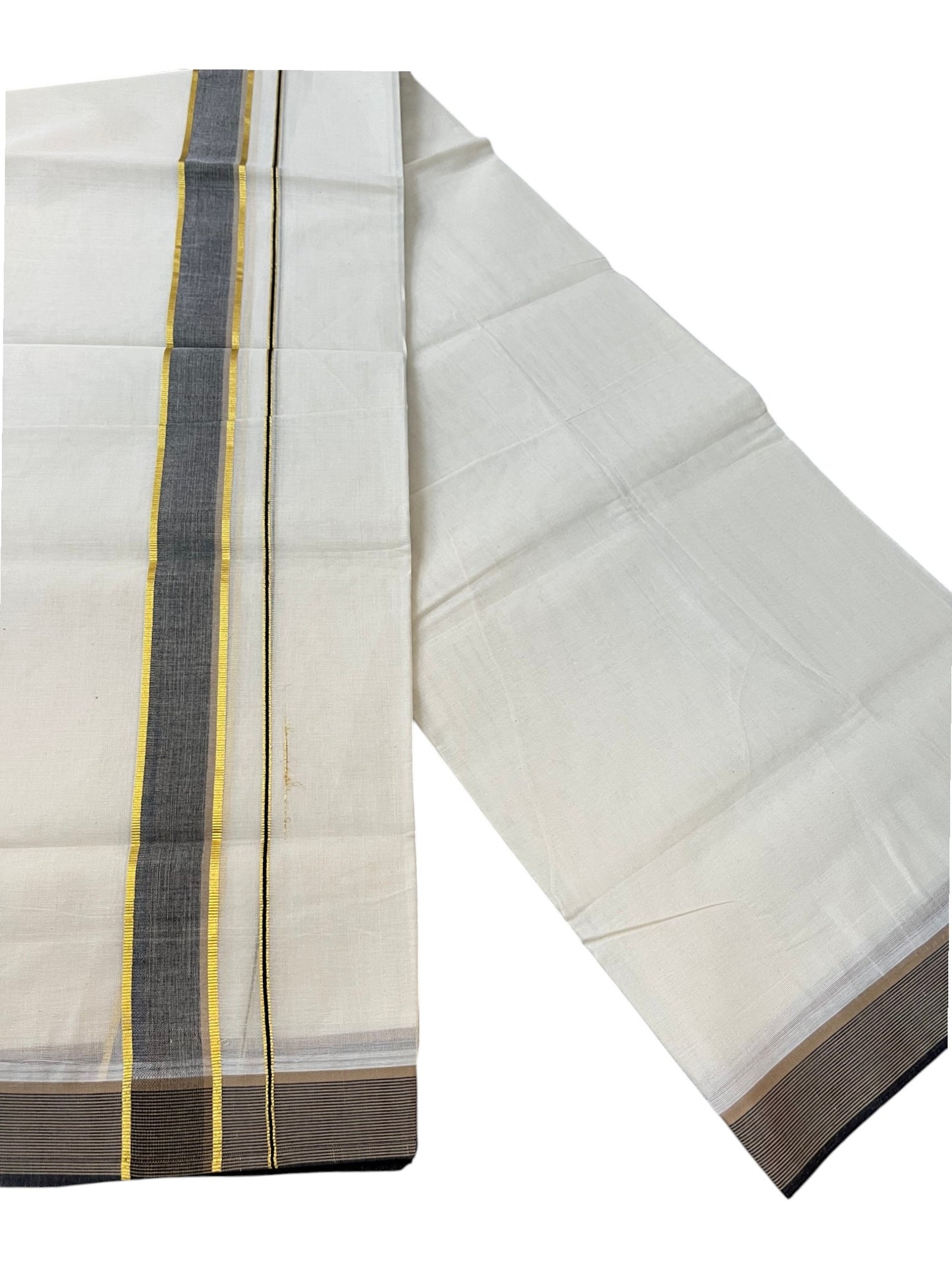 Southloom Pure Cotton Mundu with Golden Lines and Black Border (South Indian Kerala Dhoti)