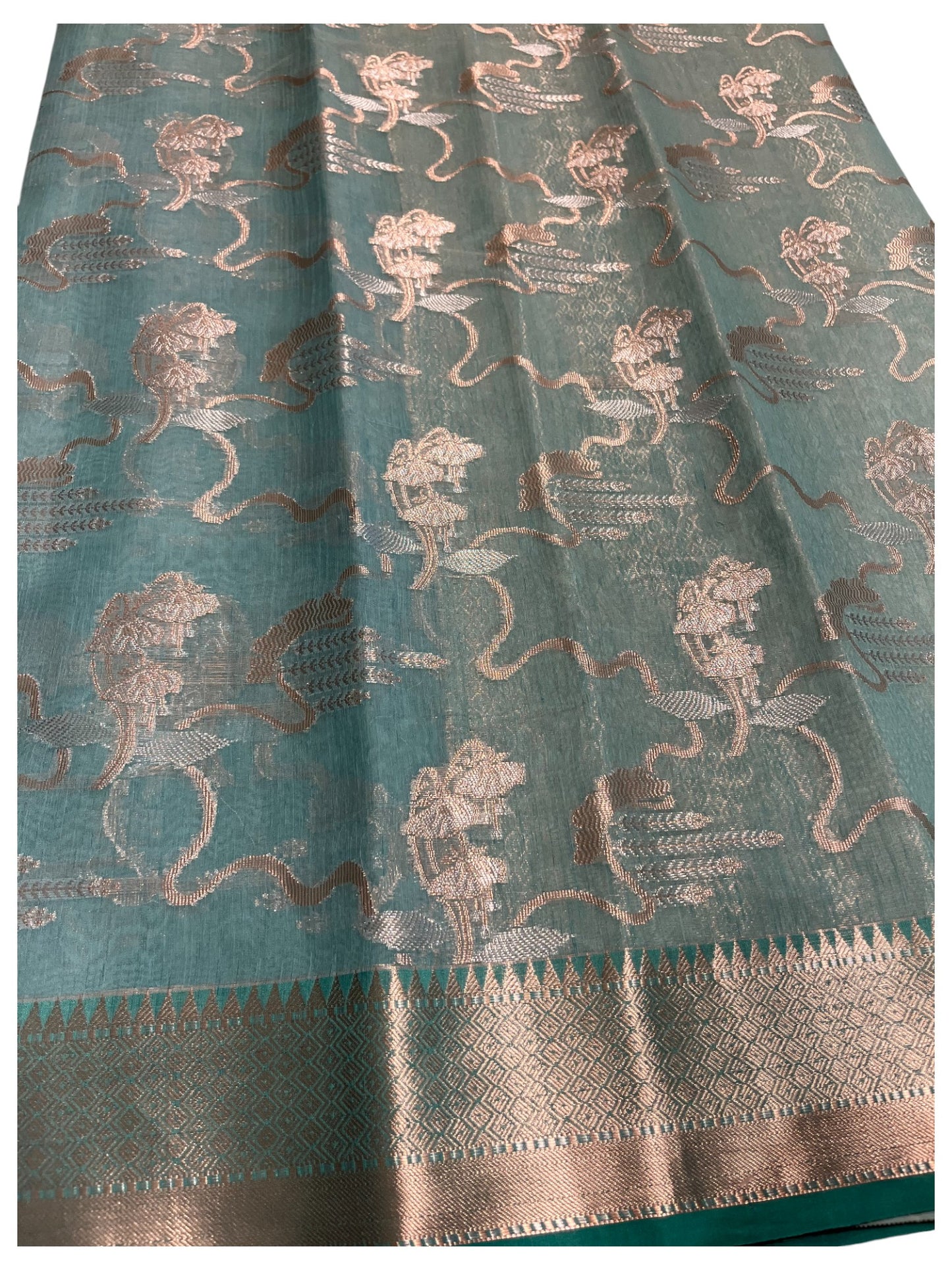 Southloom Tissue Banarasi Silk Saree with Woven Work on Body and Borders (Blue)