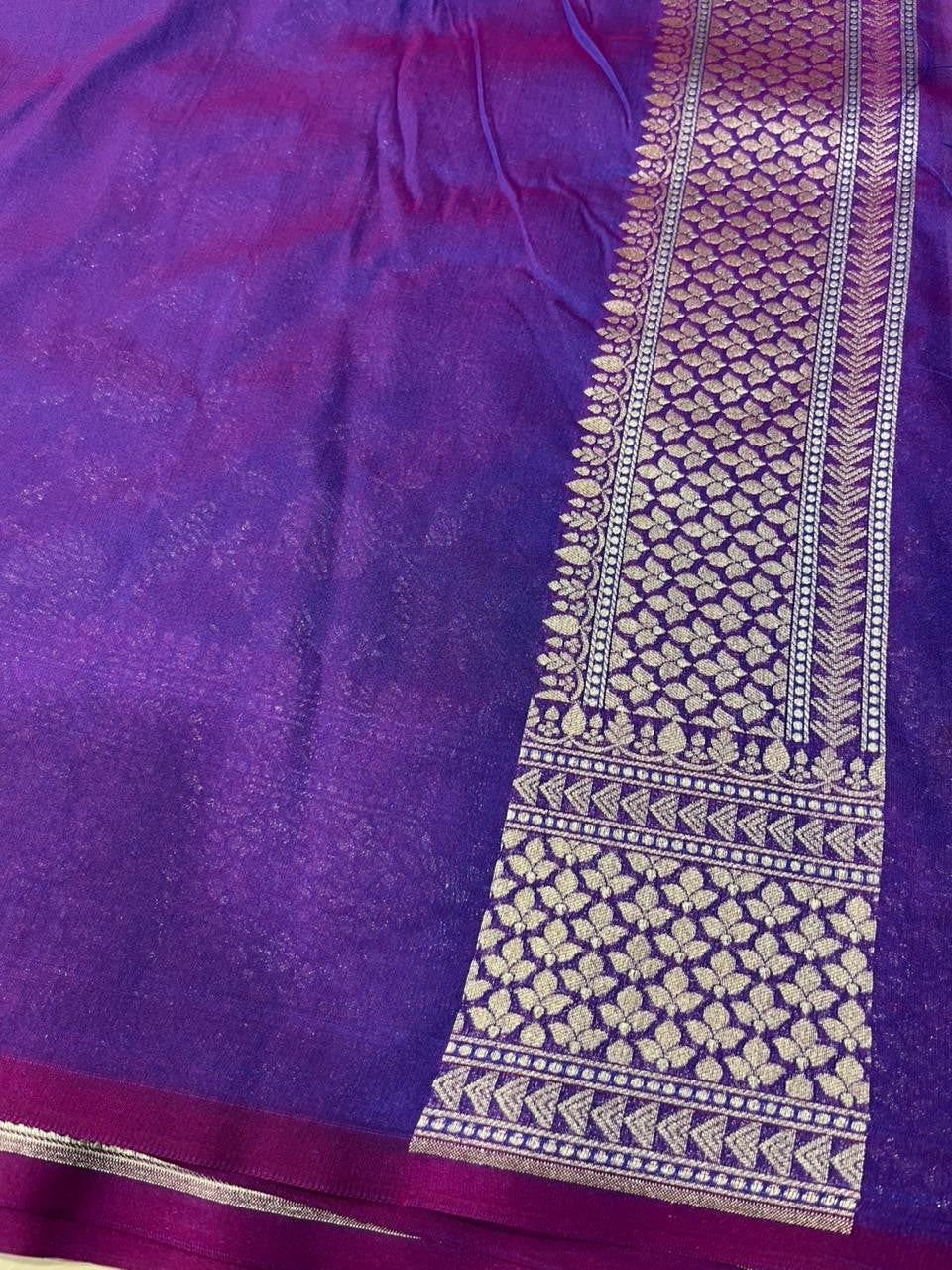 Southloom Pure Banarasi Silk Saree with Woven Work on Body and Borders (Blue And Magenta)