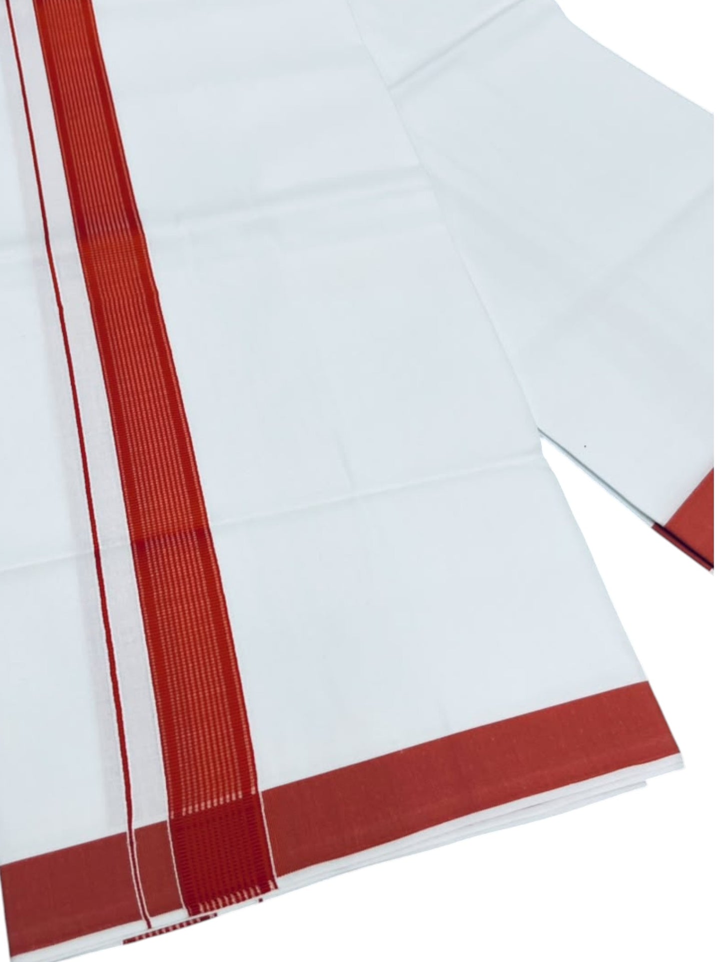 Southloom Pure White Single Cotton Mundu with Orange Border (South Indian Kerala Dhoti)