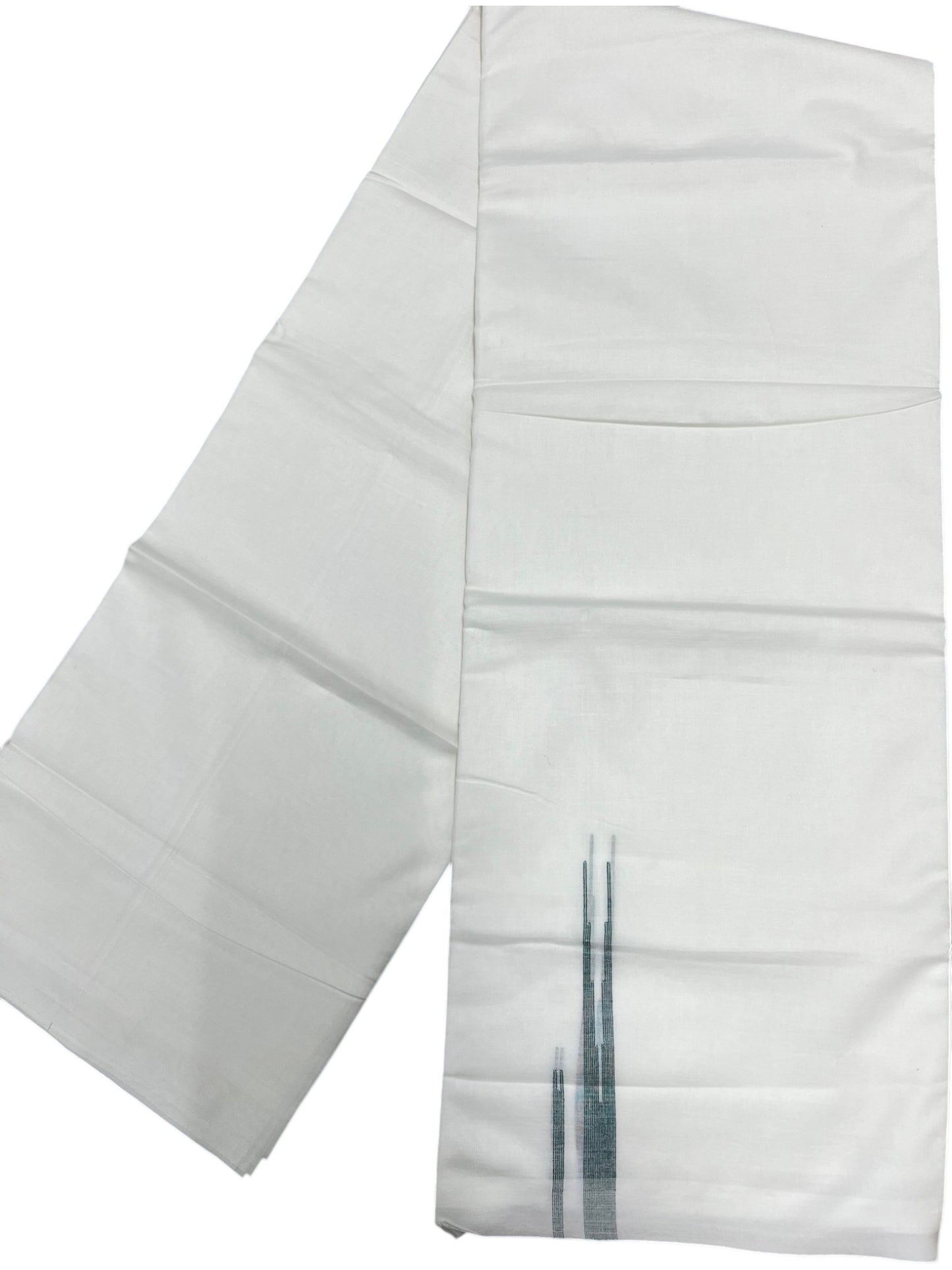 Southloom Pure White Cotton Double Mundu with Green Chuttikara (South Indian Dhoti)