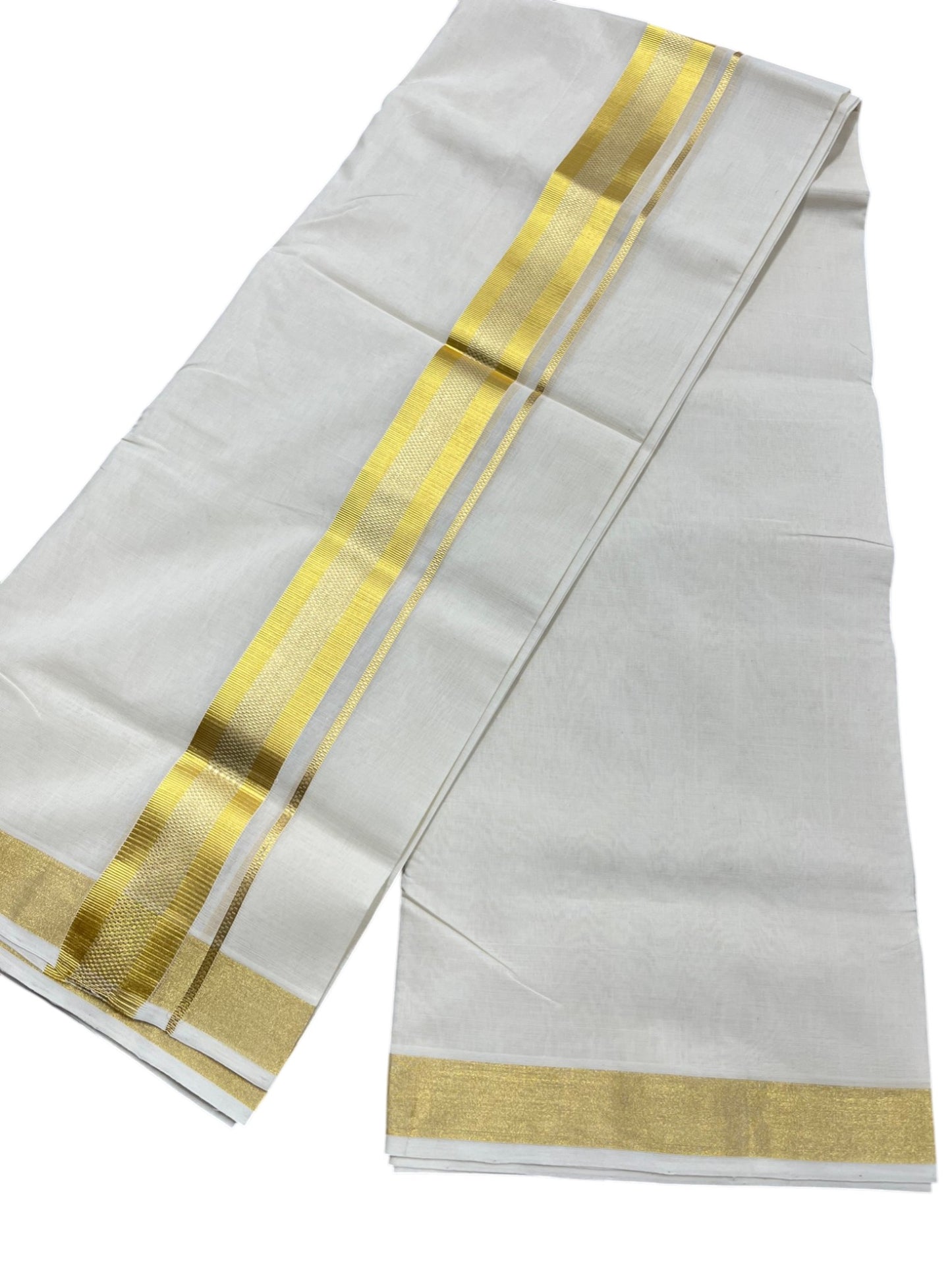 Southloom Premium Handloom Cotton Double Mundu with Gold Kasavu Border