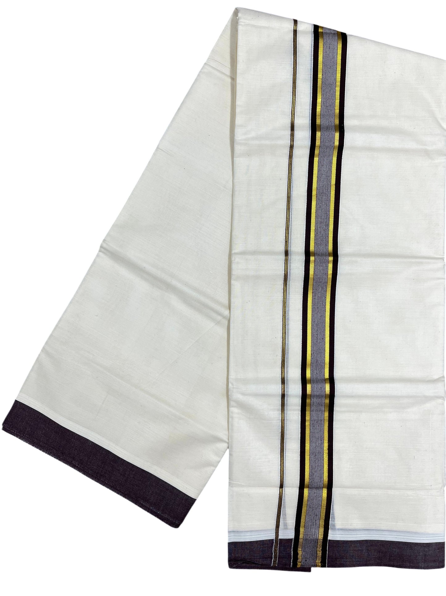 Southloom Pure Cotton Mundu with Brown Border (South Indian Kerala Dhoti)