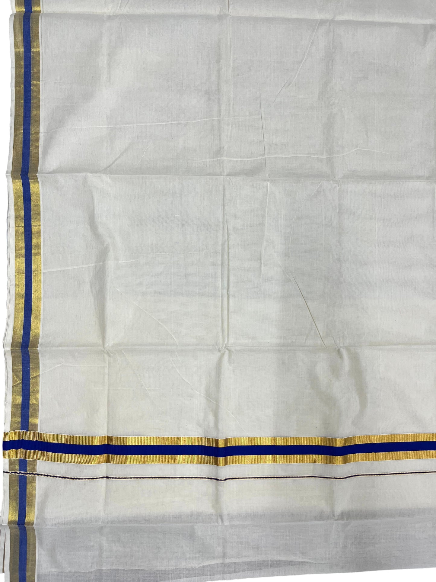 Southloom Kerala Cotton Kasavu Saree with Blue Border