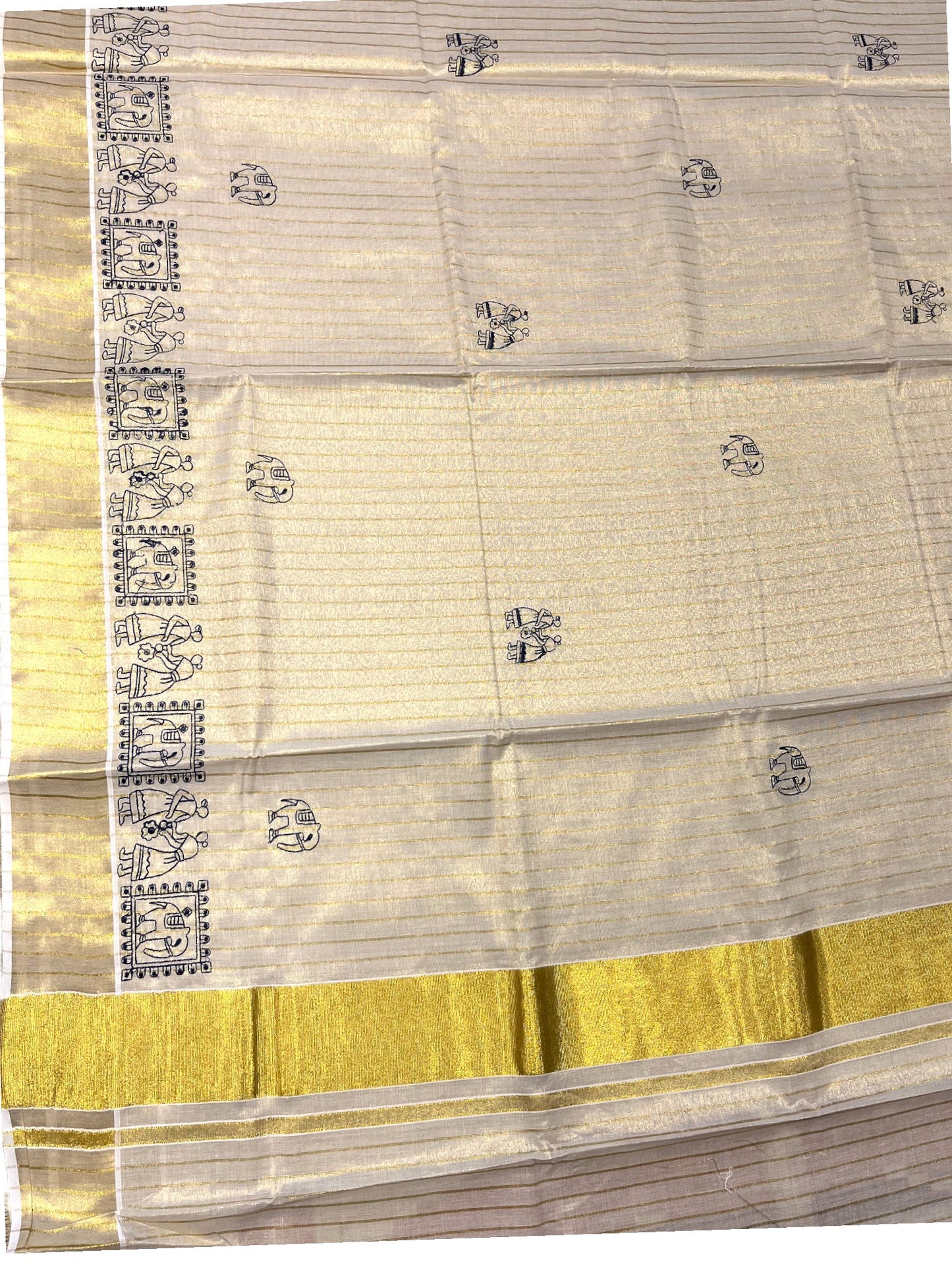 Southloom Tissue  Kerala Kasavu Saree with Embroidery Design