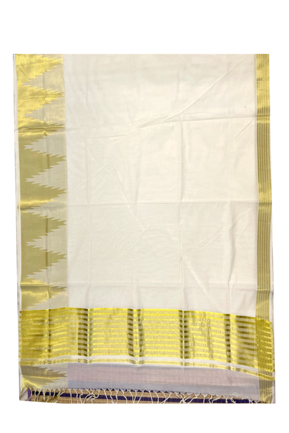 Kerala Cotton Kasavu Saree With Heavy Temple Handwoven Works on Border