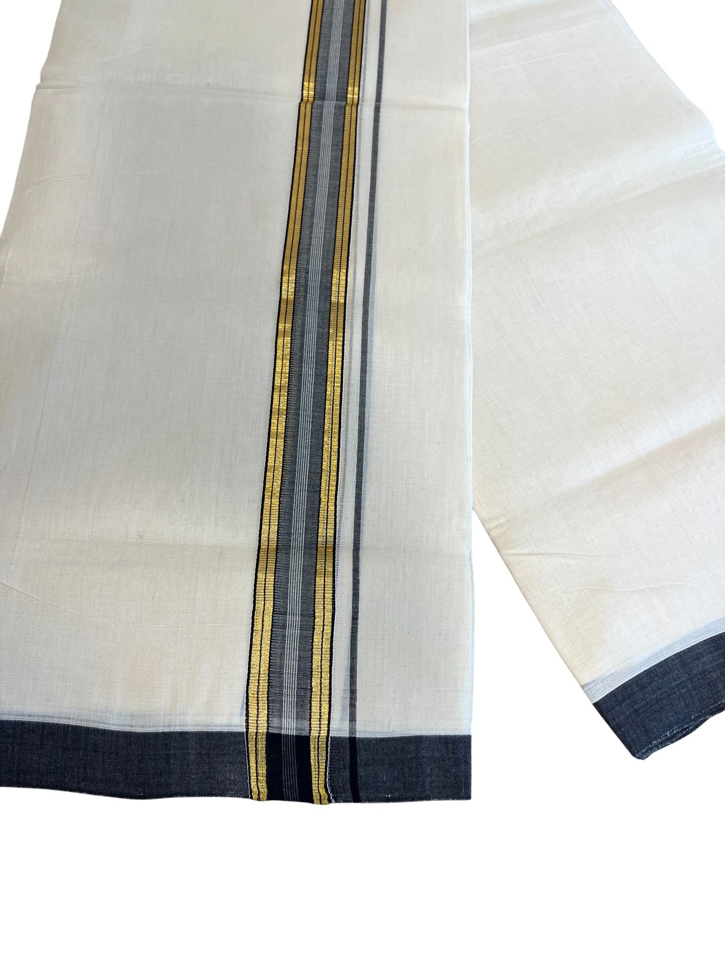 Southloom Premium Handloom Cotton Double Mundu with Gold and Black Border