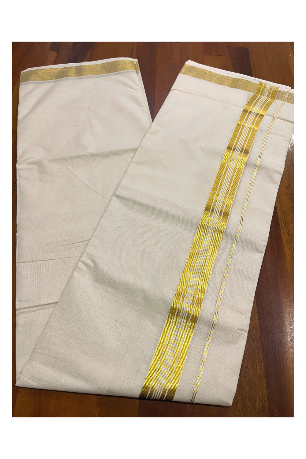 Pure Cotton Double Mundu with Kasavu Line Kara (South Indian Kerala Dhoti)