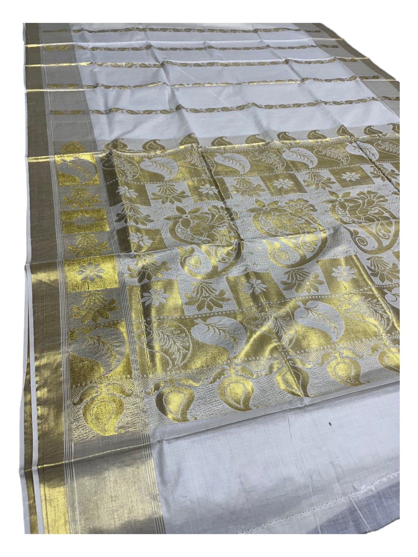 Southloom Kerala Cotton Heavy Paisley Woven Work Kasavu Saree