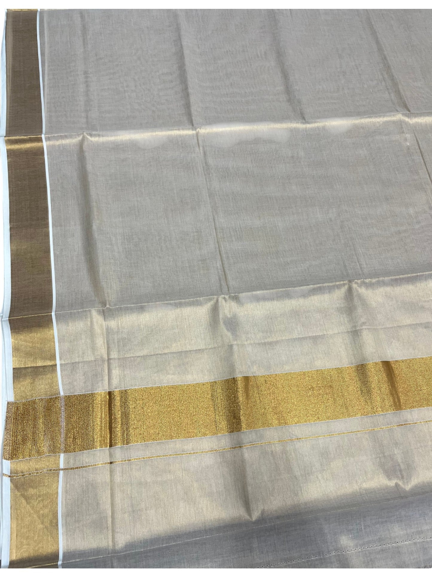 Southloom Kerala Tissue Kasavu Plain Saree With 3 Inch