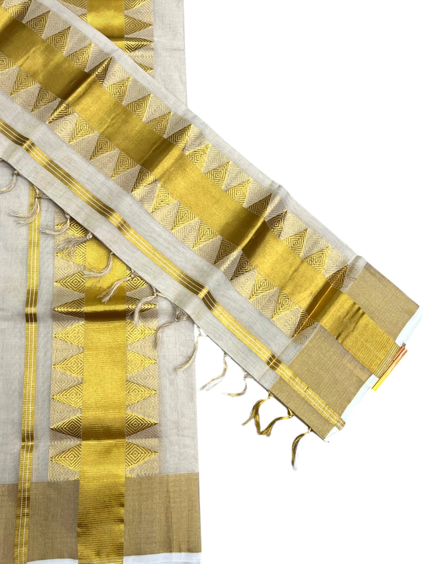 Southloom Premium Tissue Handloom Set Mundu with Temple Design Kasavu Border (2.80 Mtr) SL632