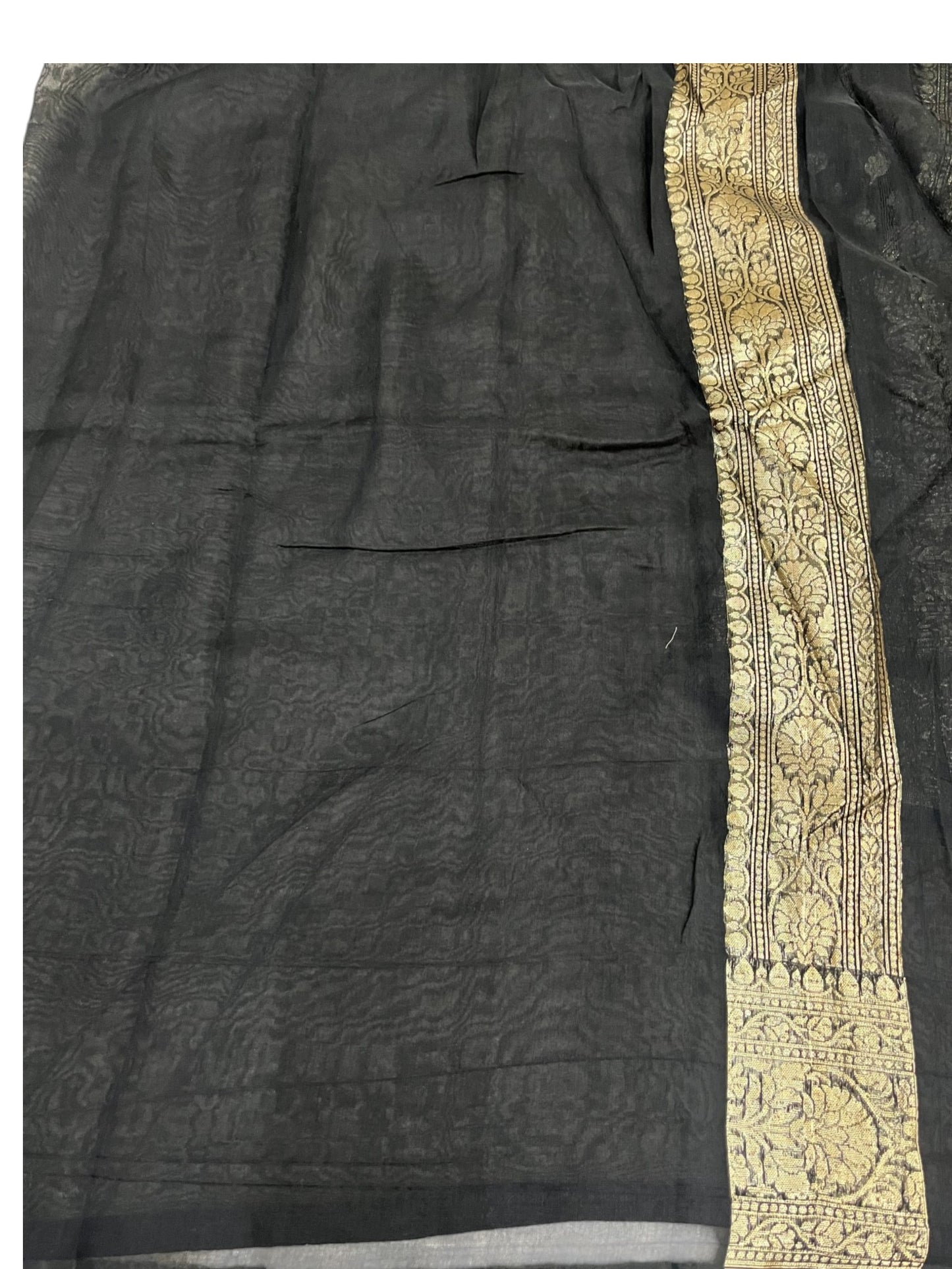 Southloom Cotton Banarasi Silk Saree with Woven Work on Body and Borders (Black)