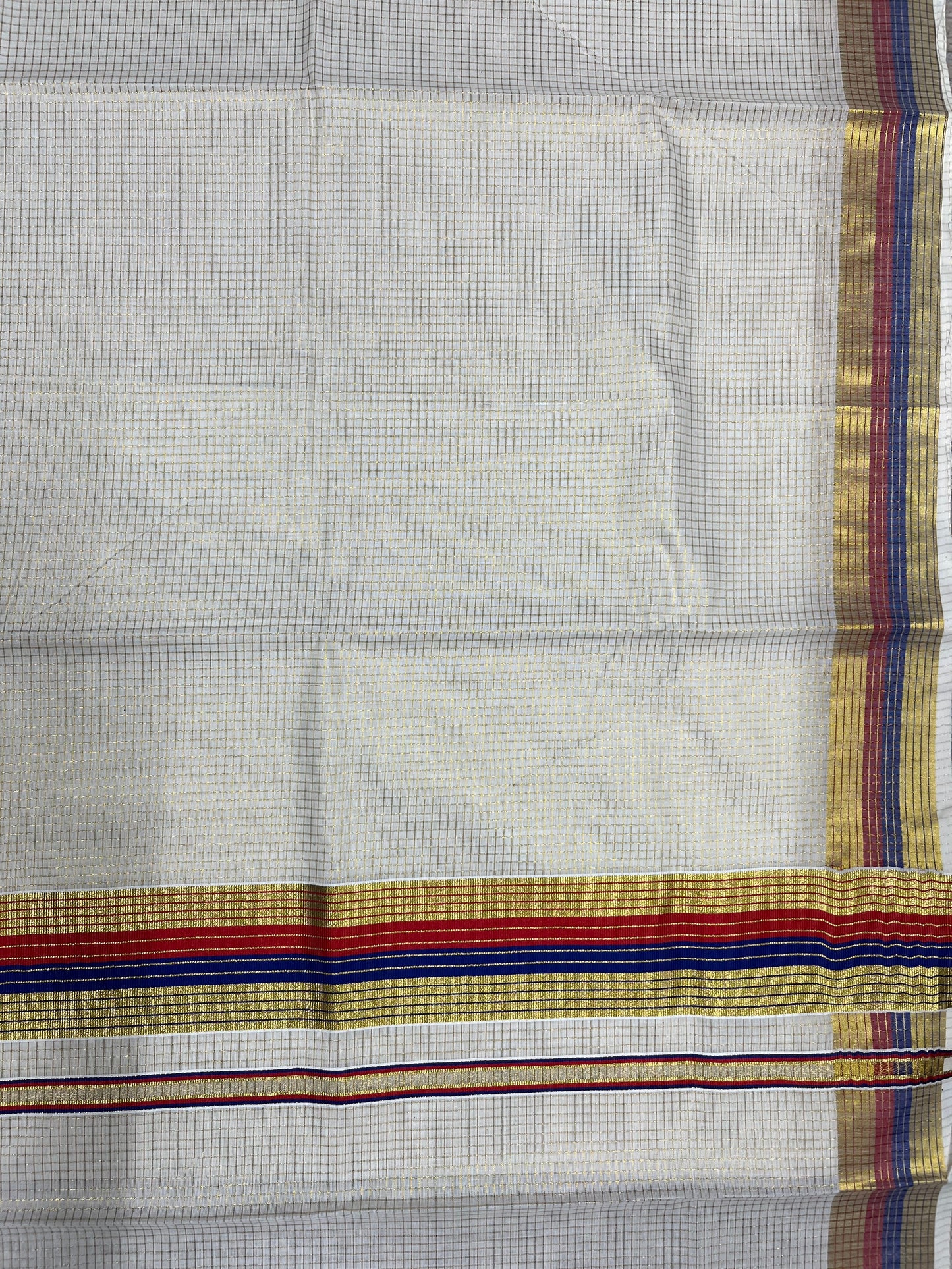 Southloom Kerala Cotton Kasavu Saree with Micro Check Design on Body in Red & Black Border