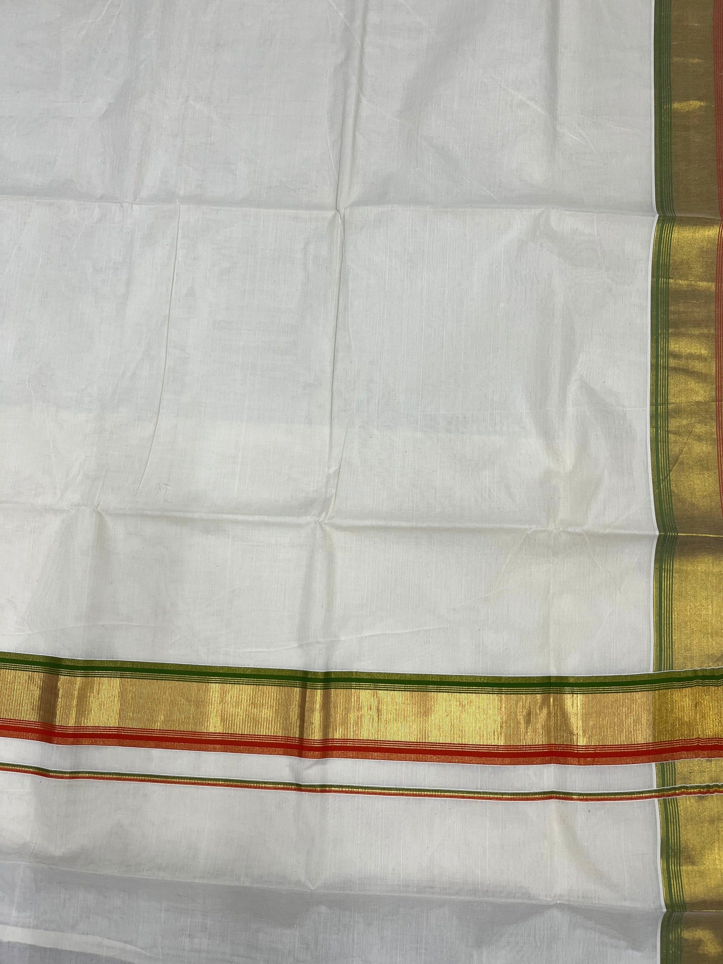 Southloom Kerala Cotton Kasavu Saree with Olive Green And Orange Border