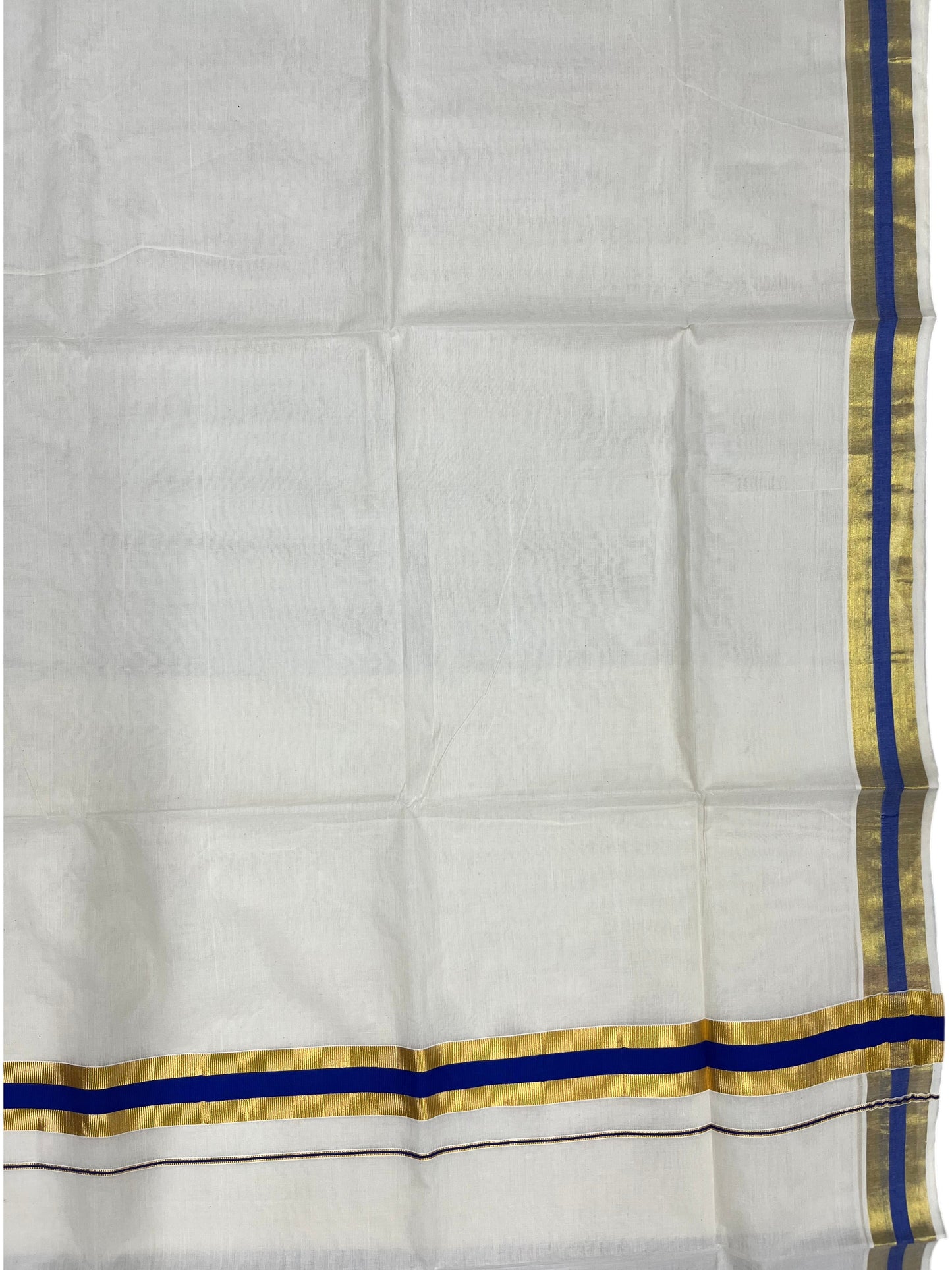 Southloom Kerala Cotton Kasavu Saree with Blue Border