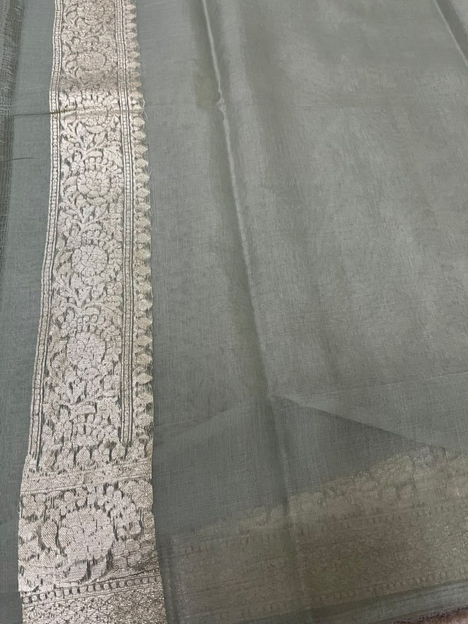 Southloom Cotton Banarasi Silk Saree with Woven Work on Body and Borders (Grey)