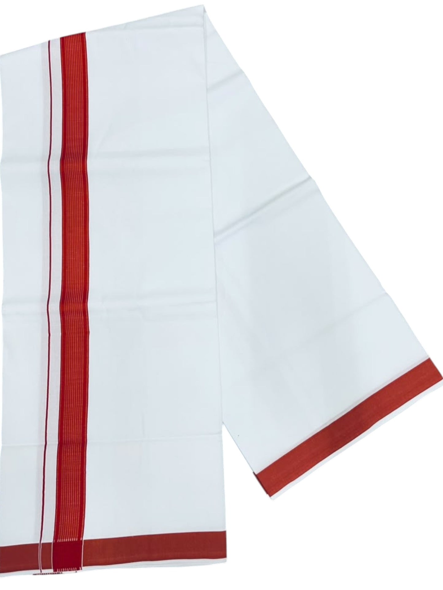 Southloom Pure White Single Cotton Mundu with Orange Border (South Indian Kerala Dhoti)