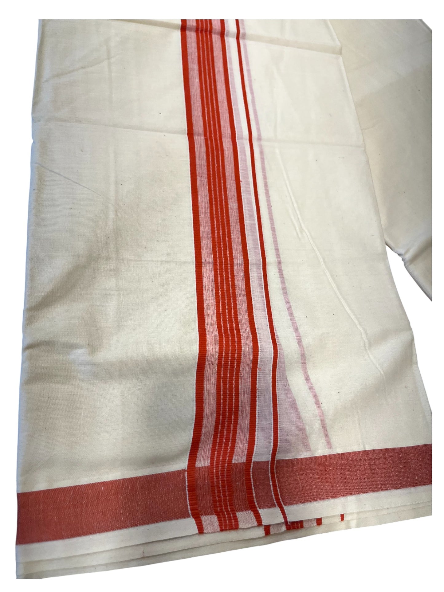 Southloom Pure Cotton  Double Mundu With Red Border (South Indian Kerala Dhoti)