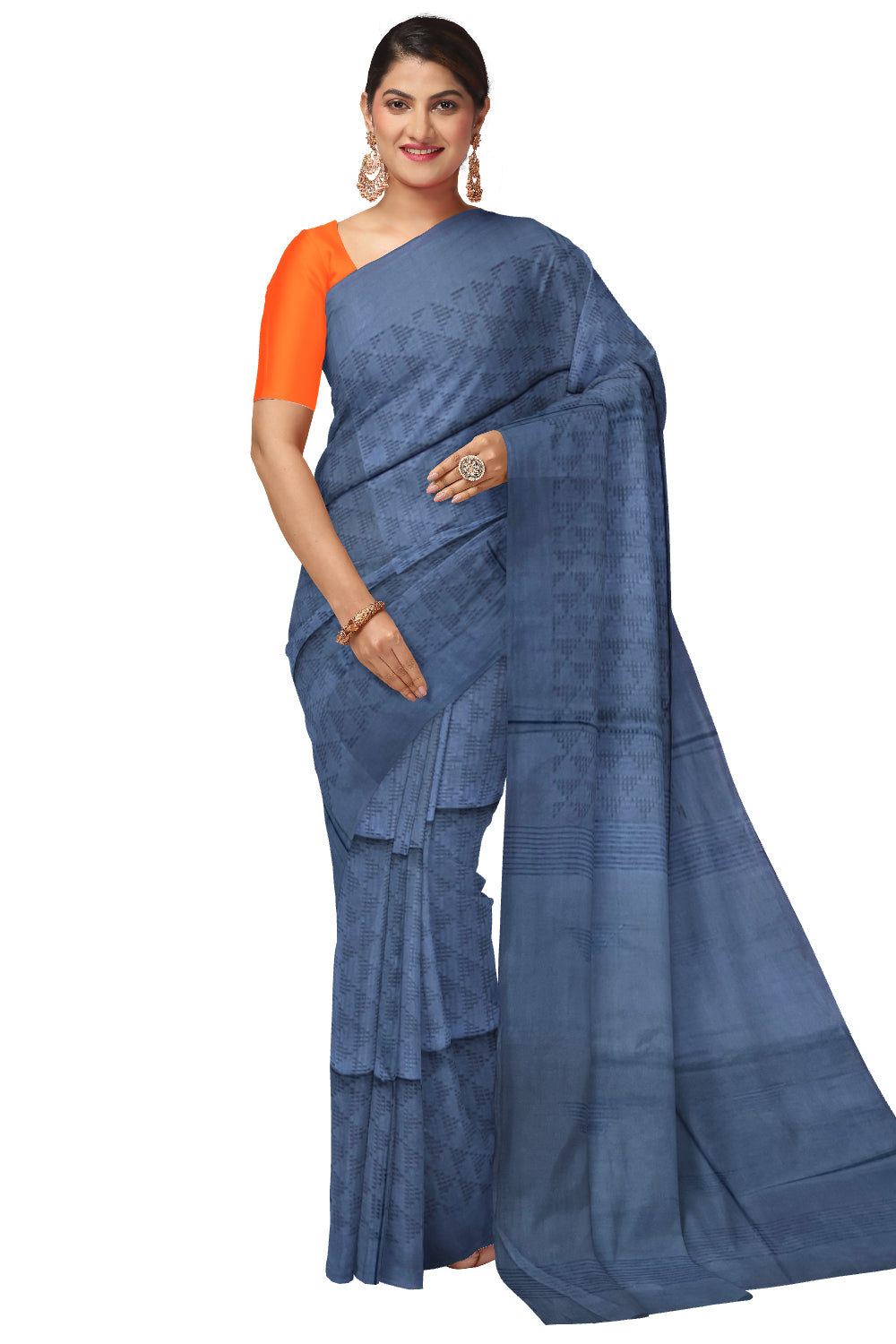 Southloom Cotton Blue Designer Saree with Woven Designs on Body