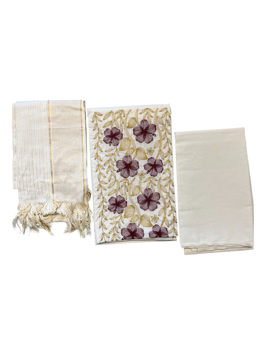 Southloom™ Cotton Churidar Salwar Suit Material with  Maroon Embroidery Work (include Lines Shawl / Dupatta)