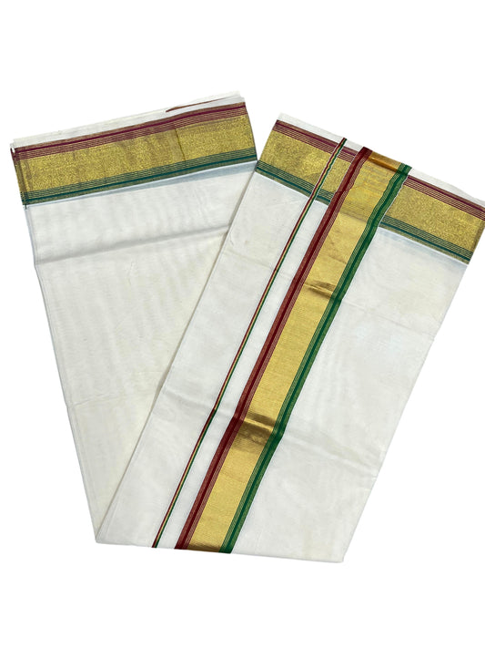 Southloom Kerala Cotton Kasavu Saree with Green And Maroon Border