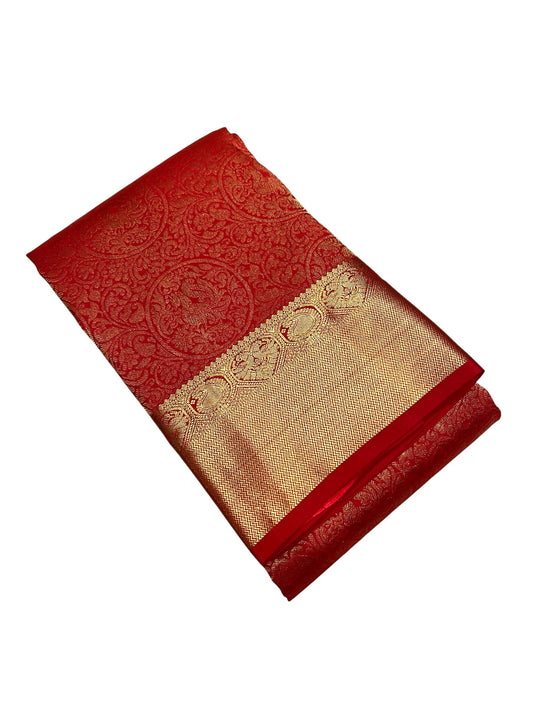 Southloom Pure Handloom Bridal Kanchipuram Silk Saree with Korvai Work (Red)