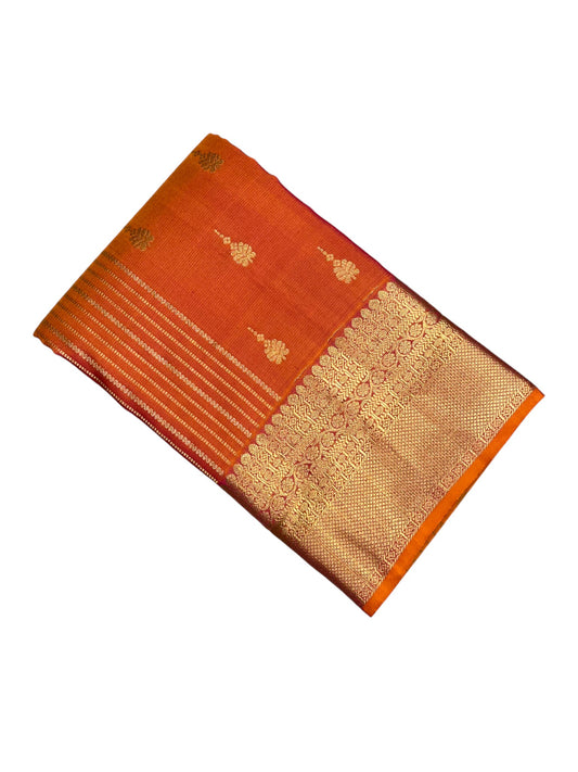 Southloom Pure Handloom Bridal Kanchipuram Silk Saree with Korvai Work (Orange)