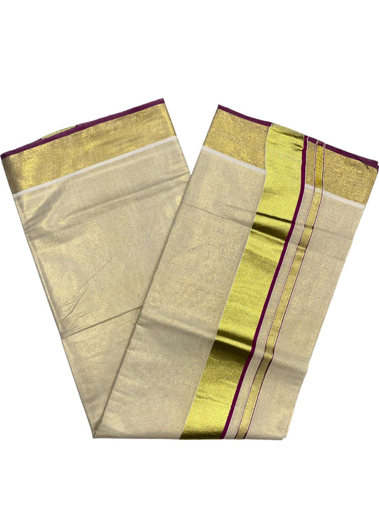 Southloom Kerala Tissue Kasavu Plain Saree With Magenta Border