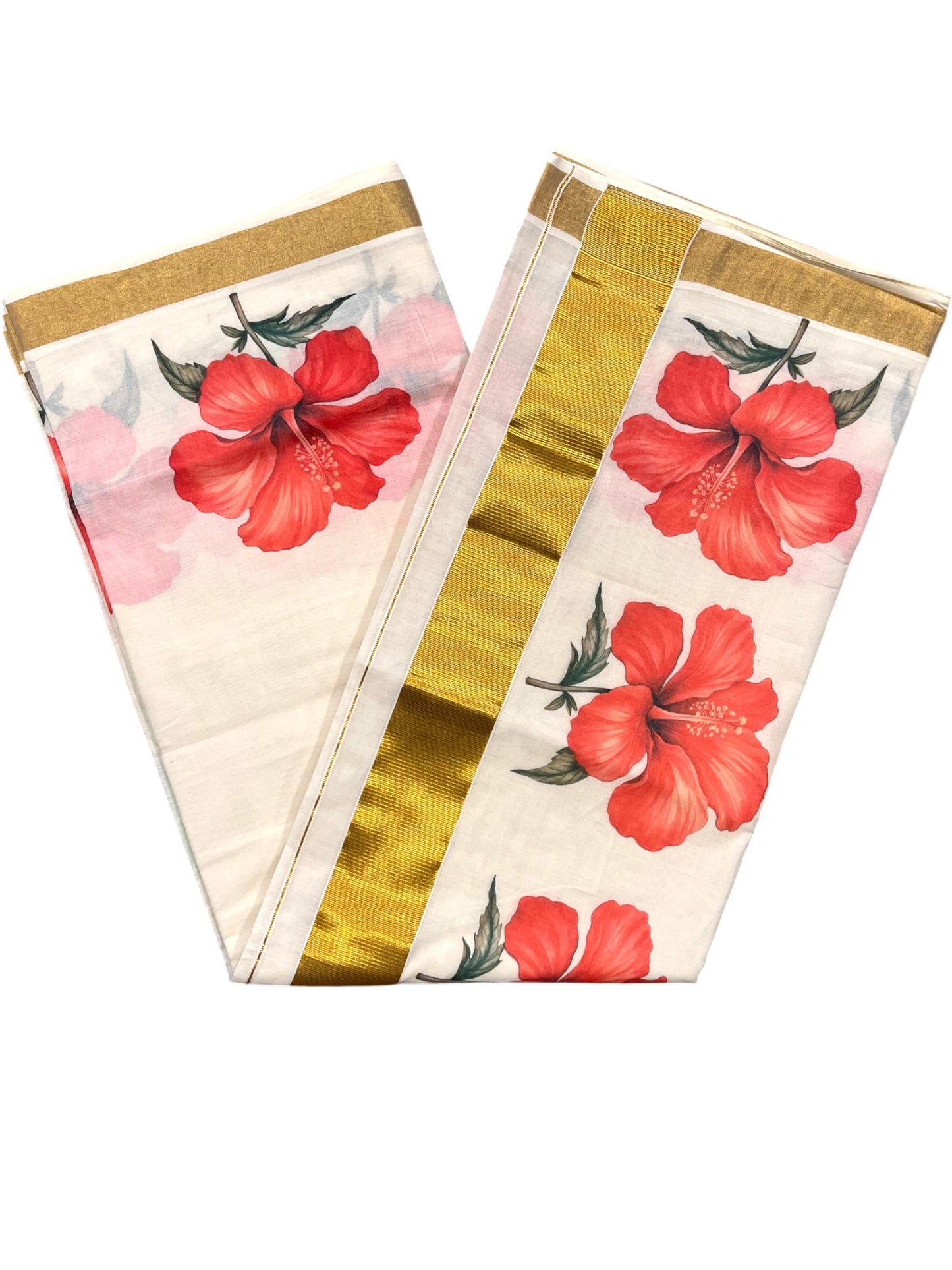 Southloom Tissue  Kerala Kasavu Saree with Floral Digital Printed