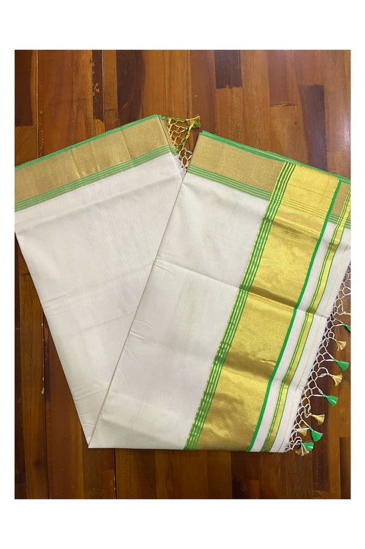 Southloom Super Premium Balaramapuram Unakkupaavu Handloom Saree with Light Green and Kasavu Border