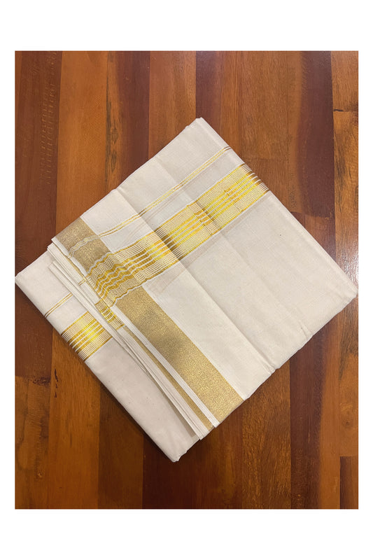 Pure Cotton Double Mundu with Kasavu Line Kara (South Indian Kerala Dhoti)