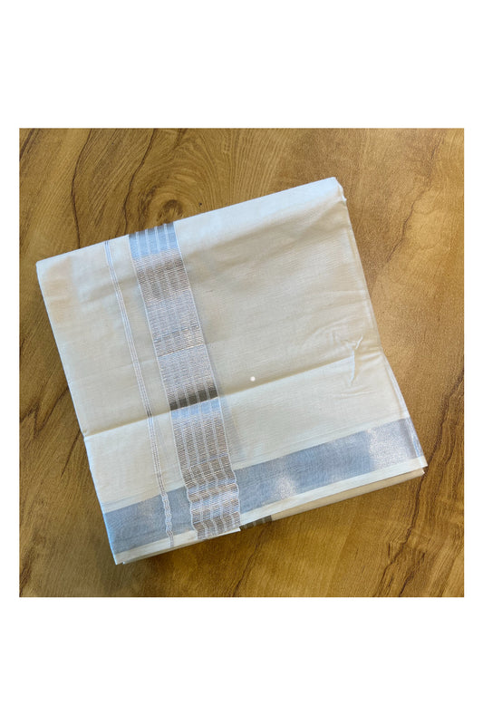 Pure Cotton Mundu with Silver Lines and Silver Border (South Indian Kerala Dhoti)
