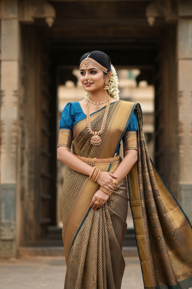 Southloom Premium Semi Silk Zari Work Brocade Saree in Bridal Green with Matching Pallu