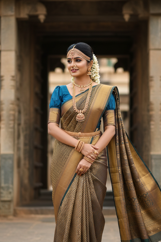 Southloom Premium Semi Silk Zari Work Brocade Saree in Bridal Green with Matching Pallu