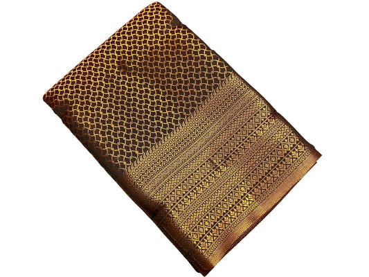 Southloom Brocade Silk Bridal Saree WIth Woven Borders And Blouse Piece