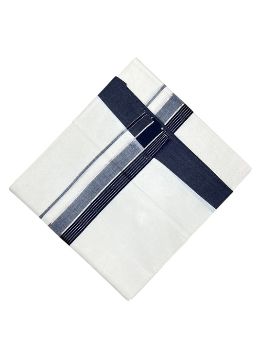 Southloom Kerala Pure Cotton Double Mundu with Silver Lines and Blue Border with (South Indian Dhoti)
