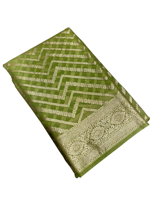 Southloom Cotton Banarasi Silk Saree with Woven Work on Body and Borders (Green)