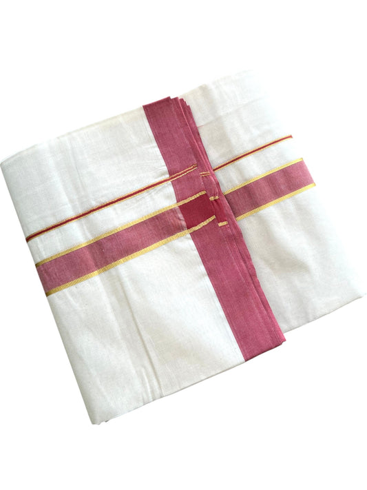Southloom Pure Cotton Mundu with Golden Lines and Colour Border (South Indian Kerala Dhoti)