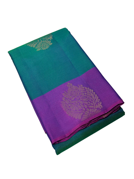 Southloom Pure Handloom Kanchipuram Silk Saree with Butta Work (Green & Violet)