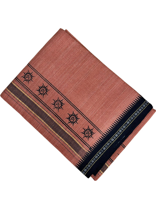 Southloom Saffron (Kaavi) Black Printed Single Mundu / Lungi (South Indian Kerala Dhoti)