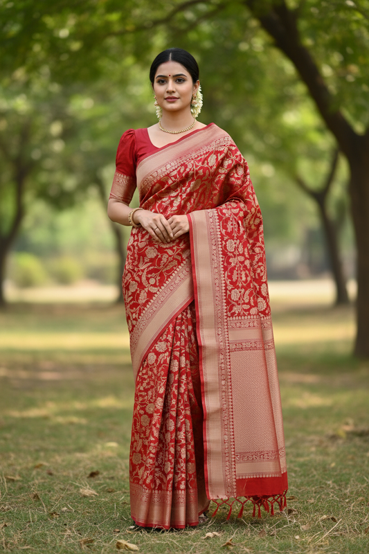 Southloom Banarasi Silk Saree with Woven Work on Body and Borders