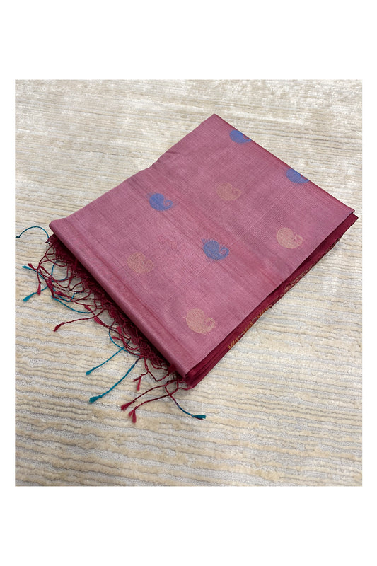 Southloom Pure Handloom Cotton Silk Saree With Handwoven Work Across Body and Blouse in Pink And Maroon